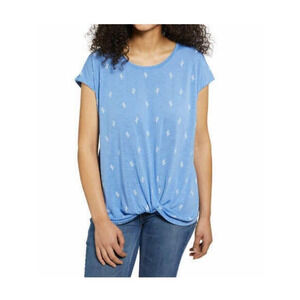 Izod Womens Top XXL Blue Cactus Printed Tee T-Shirt Cap Sleeve Twist Hem Tunic